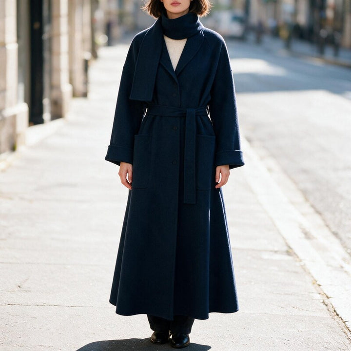 Manteau Évasé à Col Cheminée | Taille Ajustée Raffinée #couleur_marine