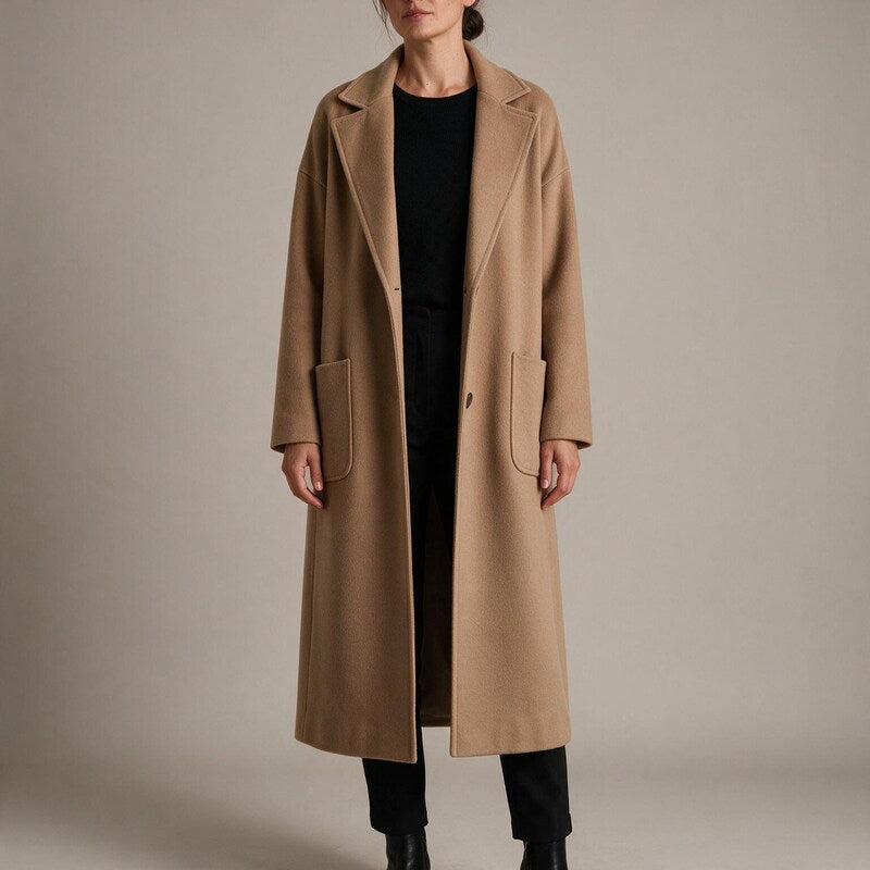 Manteau Long Ouvert en Cachemire | Coupe Fluide Épurée #couleur_beige