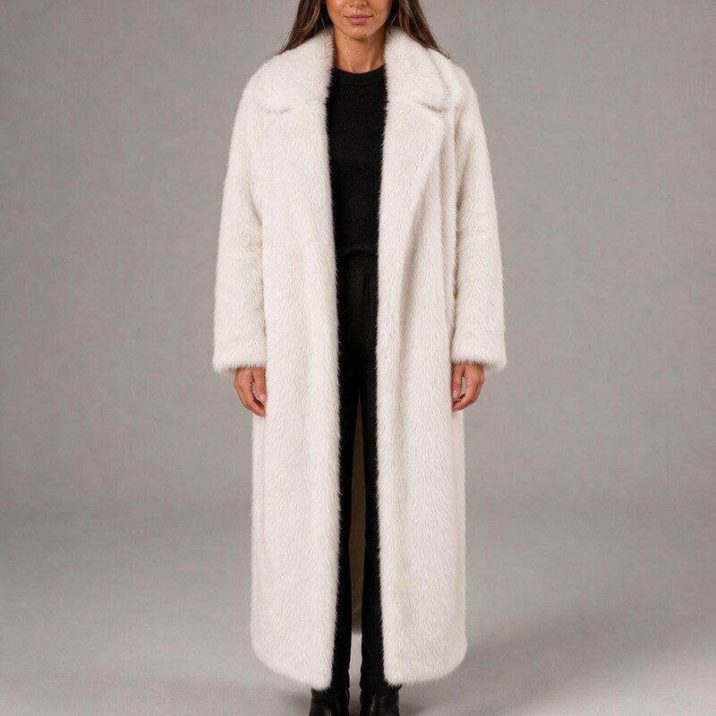 Manteau Maxi en Fausse Fourrure | Grand Col Rabattu Glamour #couleur_cru