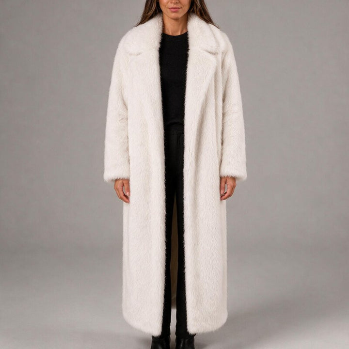 Manteau Maxi en Fausse Fourrure | Grand Col Rabattu Glamour #couleur_cru