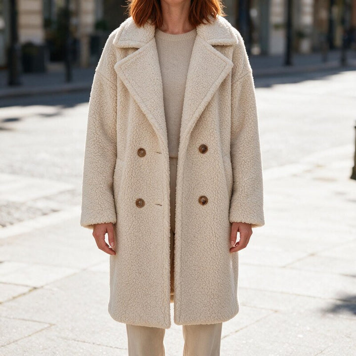 Manteau Teddy Épaules Tombantes | Revers Larges Douillet #couleur_cru