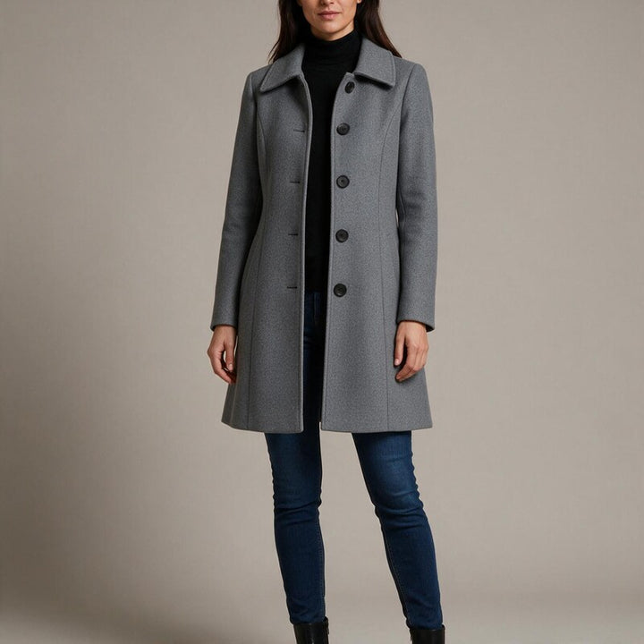 Manteau Trapèze à Col Rond | Taille Marquée Féminine #couleur_gris