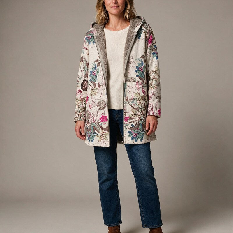 Veste à Capuche à Motif Fleuri | Doublure Sherpa Romantique #couleur_cru