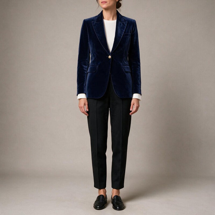 Veste Cintrée en Velours | Col Cranté Élégante #couleur_marine