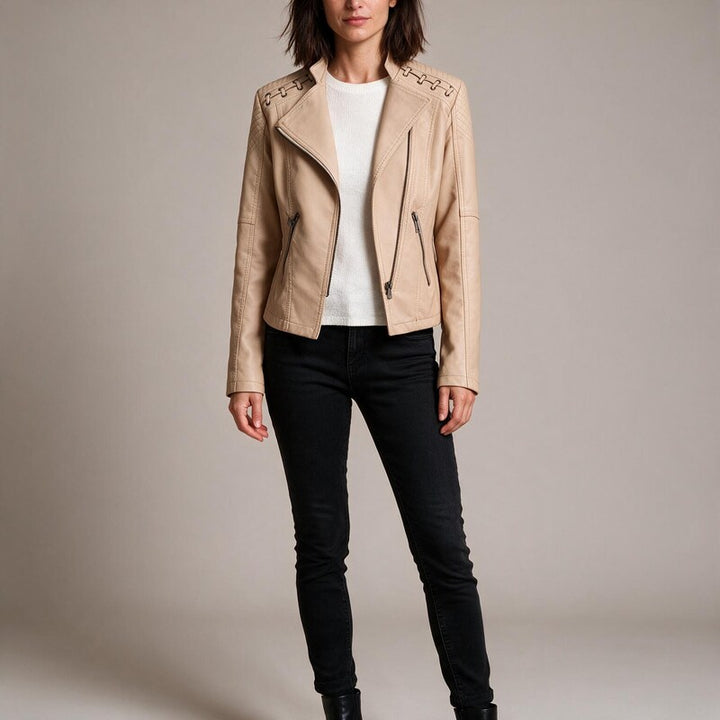 Veste en Cuir Femme | Zip Asymétrique Intemporelle #couleur_camel
