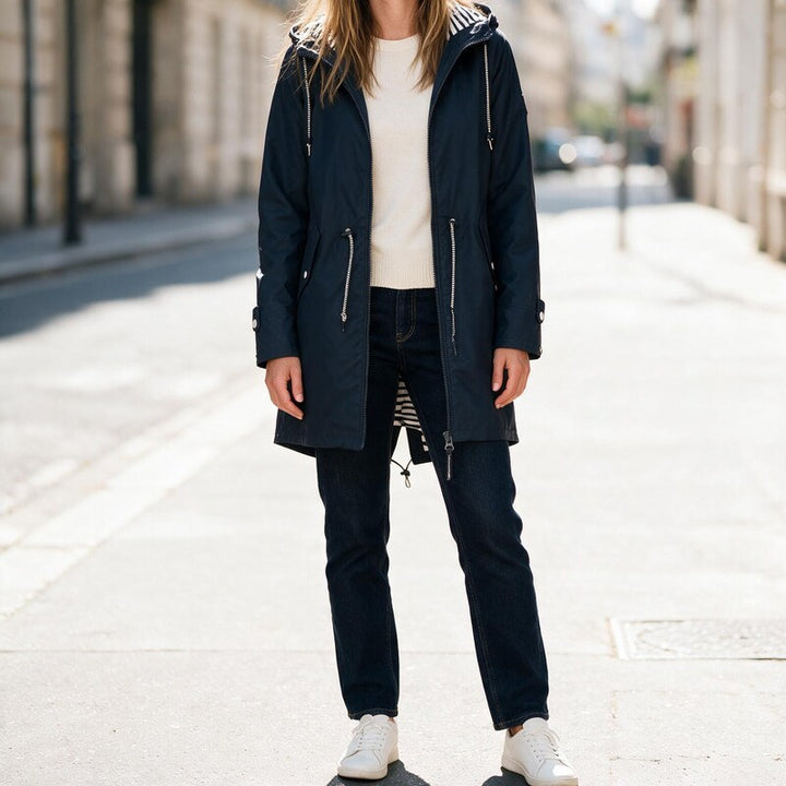 Veste Imperméable à Capuche Femme | Coupe Mi-Longue Pratique #couleur_marine