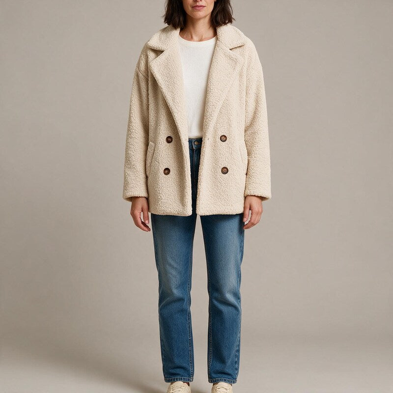 Veste Teddy Oversize | Col Cranté Croisé Raffinée #couleur_cru
