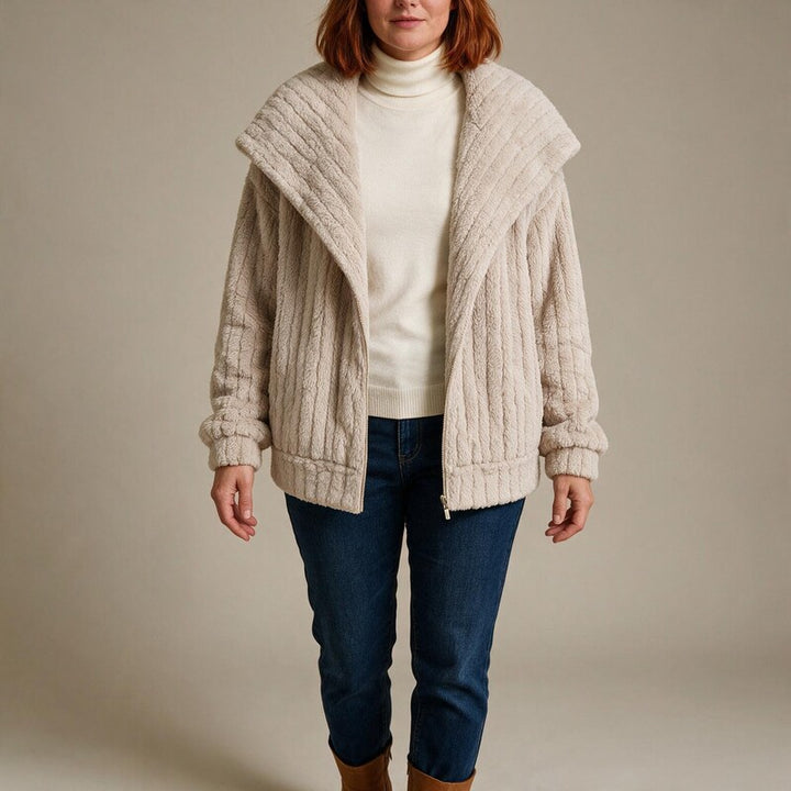 Veste Zippée en Maille Torsadée | Grand Col Châle Enveloppante #couleur_cru