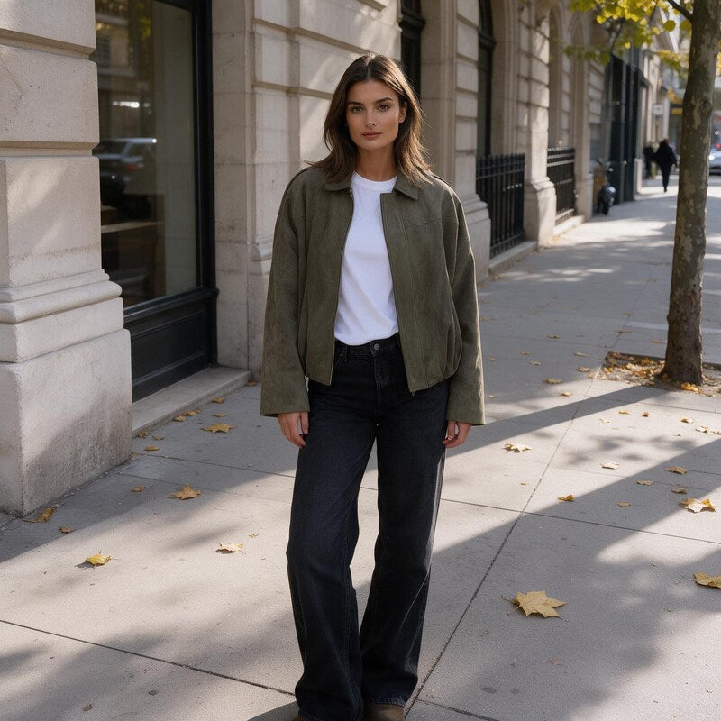 Bomber Femme Vintage Oversize | Coupe Ample et Cinq Coloris in Vert olive#couleur_vert-olive