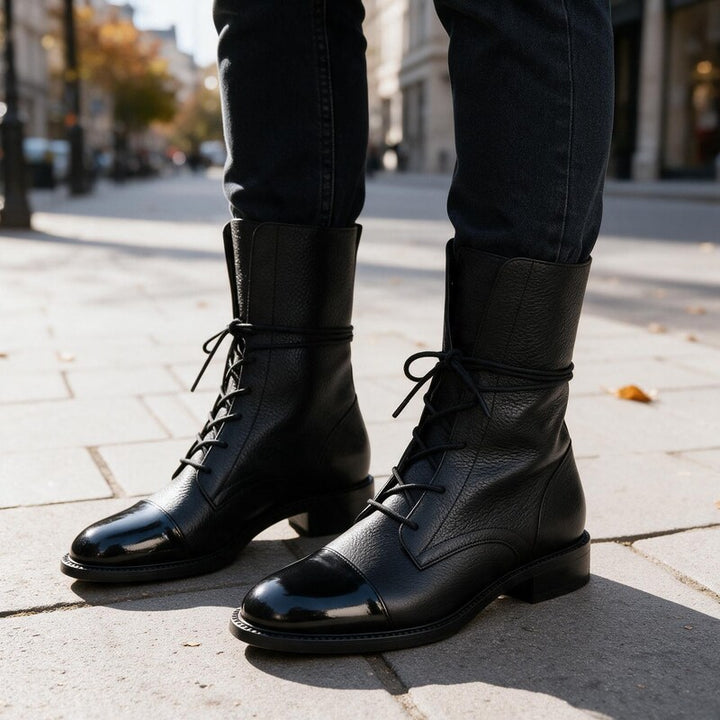 Bottines Noires Femme Talon | Cuir Lisse et Bout Effilé in Noir#couleur_noir