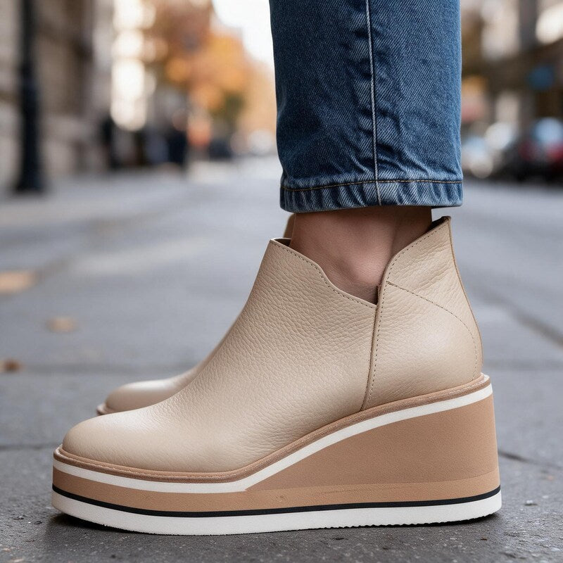 Chelsea Boots Femme Compensées | Plateforme à Enfiler in Beige#couleur_beige