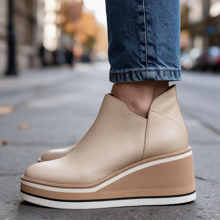 Chelsea Boots Femme Compensées | Plateforme à Enfiler in Beige#couleur_beige