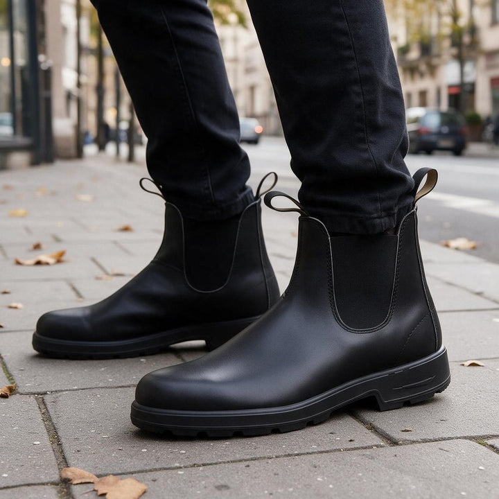 Chelsea Boots Femme en Cuir | Tige Montante et Semelle Épaisse in Noir#couleur_noir