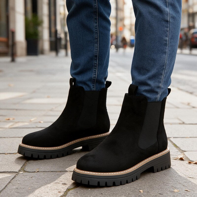 Chelsea Boots Femme Souples | Tige Élastique et Talon Bas in Noir#couleur_noir
