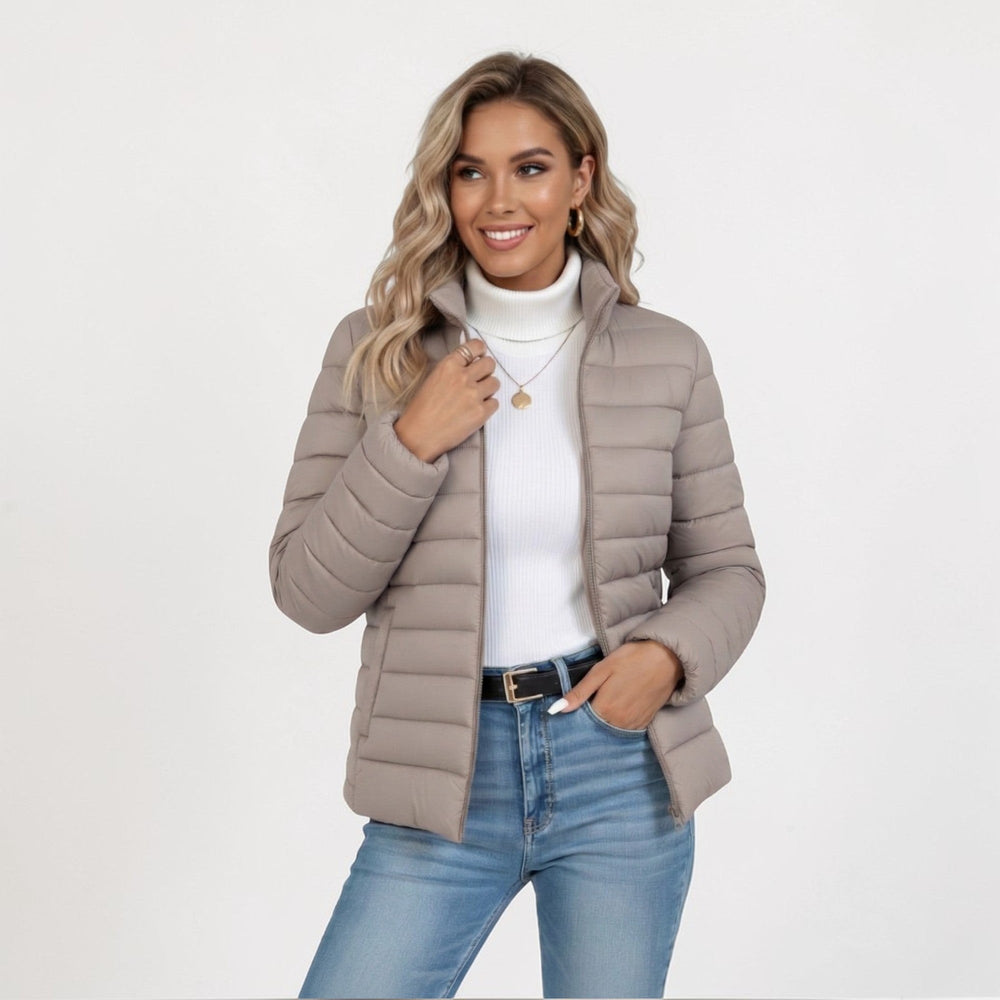 Doudoune Légère Matelassée | Col Montant Élégant – Taupe #couleur_taupe