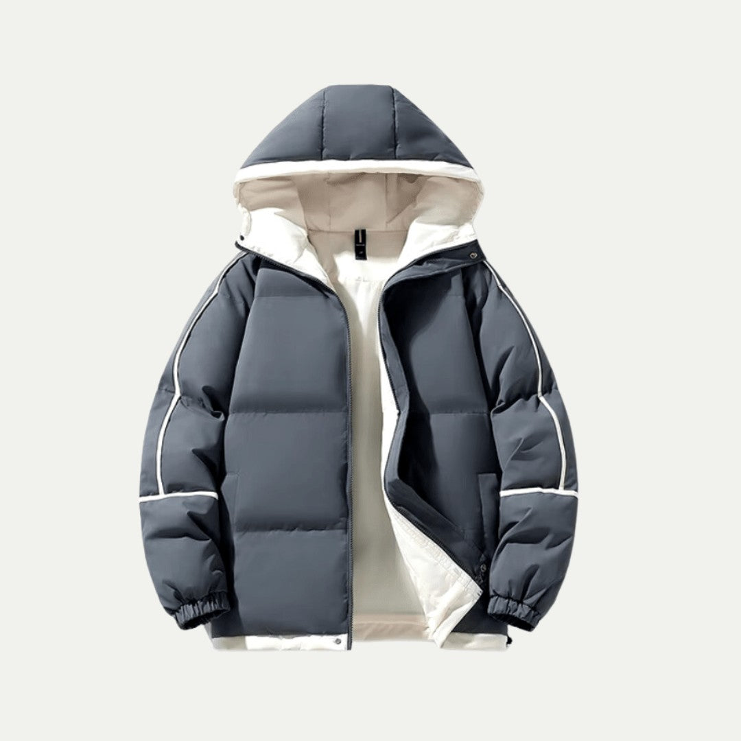 Doudoune Oversize à Capuche | Doublure Contrastée Moderne – Gris #couleur_gris