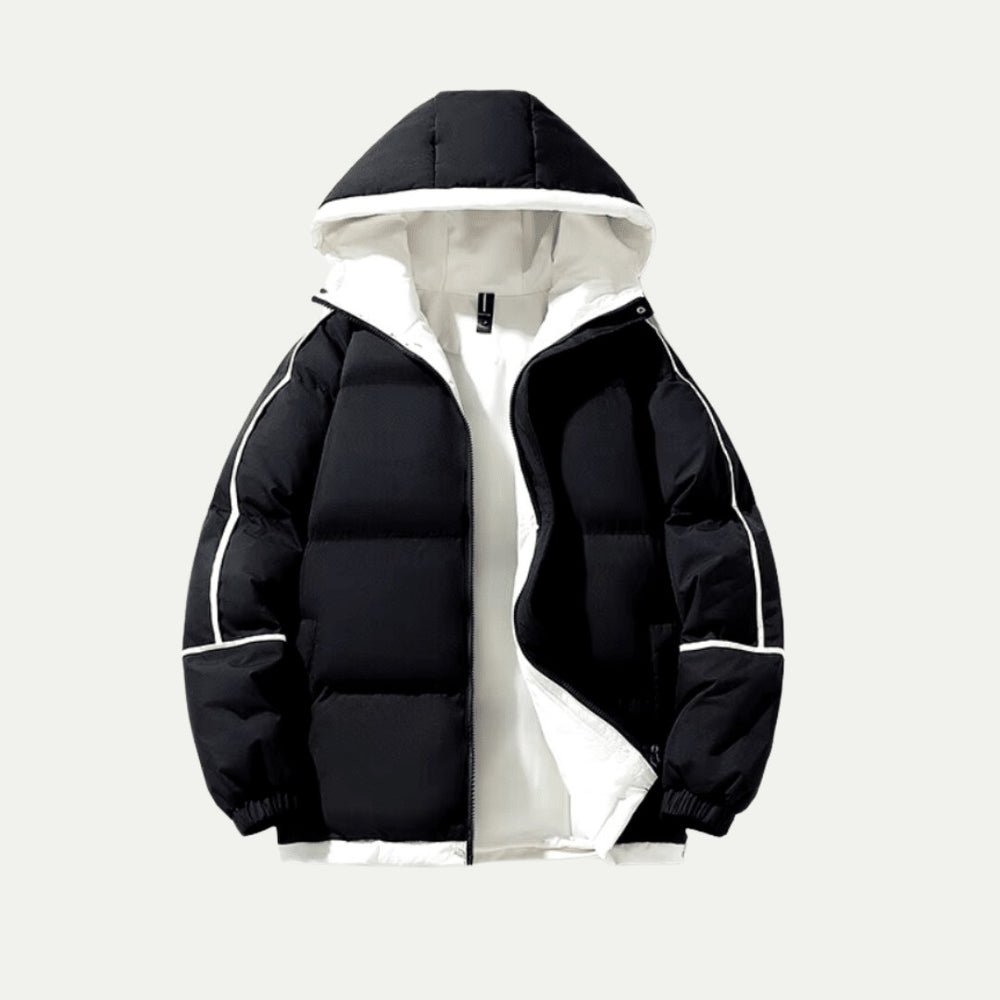 Doudoune Oversize à Capuche | Doublure Contrastée Moderne – Noir #couleur_noir