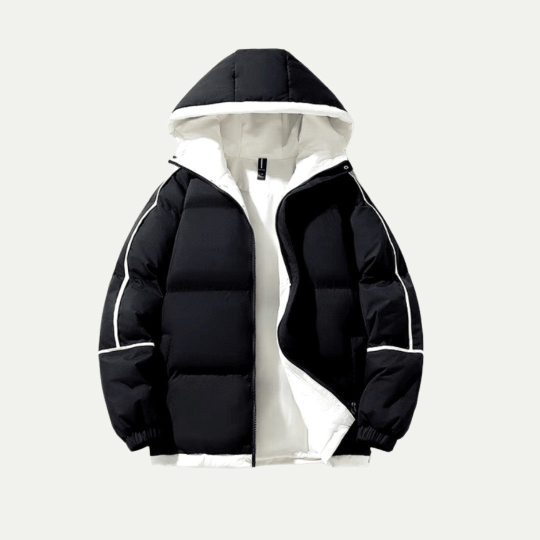 Doudoune Oversize à Capuche | Doublure Contrastée Moderne – Noir #couleur_noir