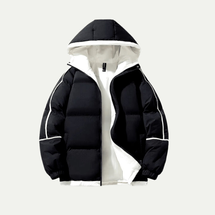 Doudoune Oversize à Capuche | Doublure Contrastée Moderne – Noir #couleur_noir