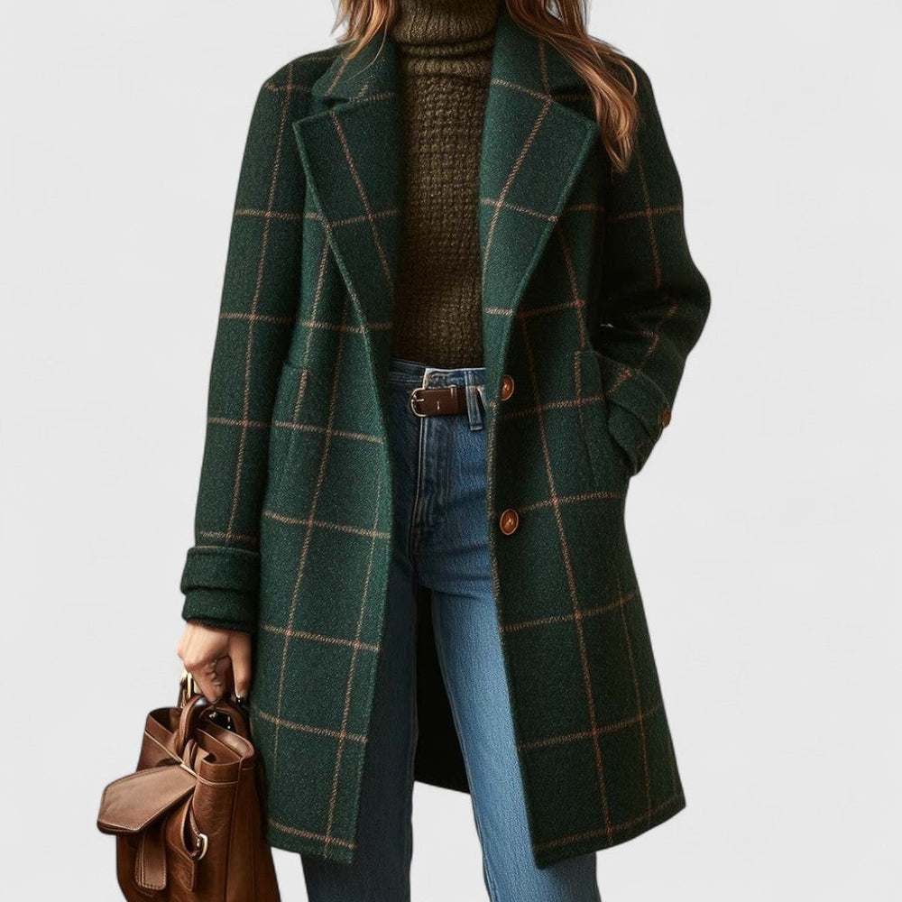 Manteau à Carreaux en Laine | Coupe Mi-Longue Confortable – Vert #couleur_vert