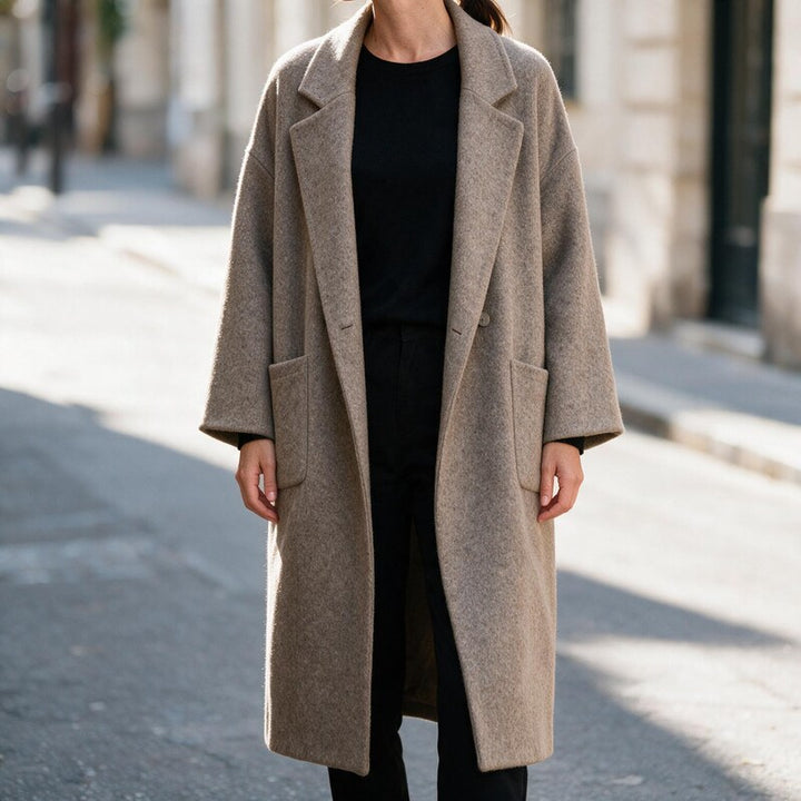 Manteau Long Femme à Large Revers | Silhouette Intemporelle – Taupe #couleur_taupe