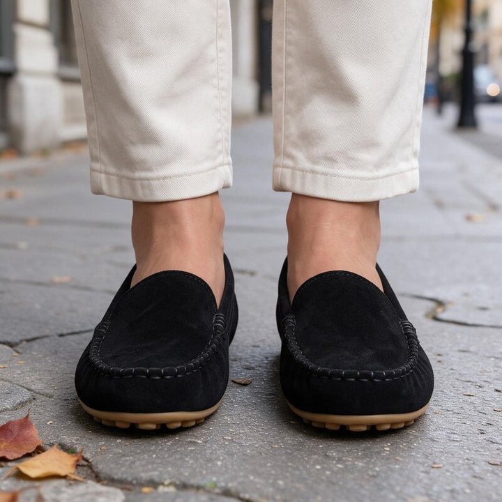 Mocassin Daim Femme | Semelle Souple et Coupe Classique in Noir#couleur_noir