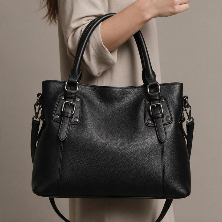 Sac Besace Femme en Cuir Grainé | Deux Anses et Bandoulière#couleur_noir