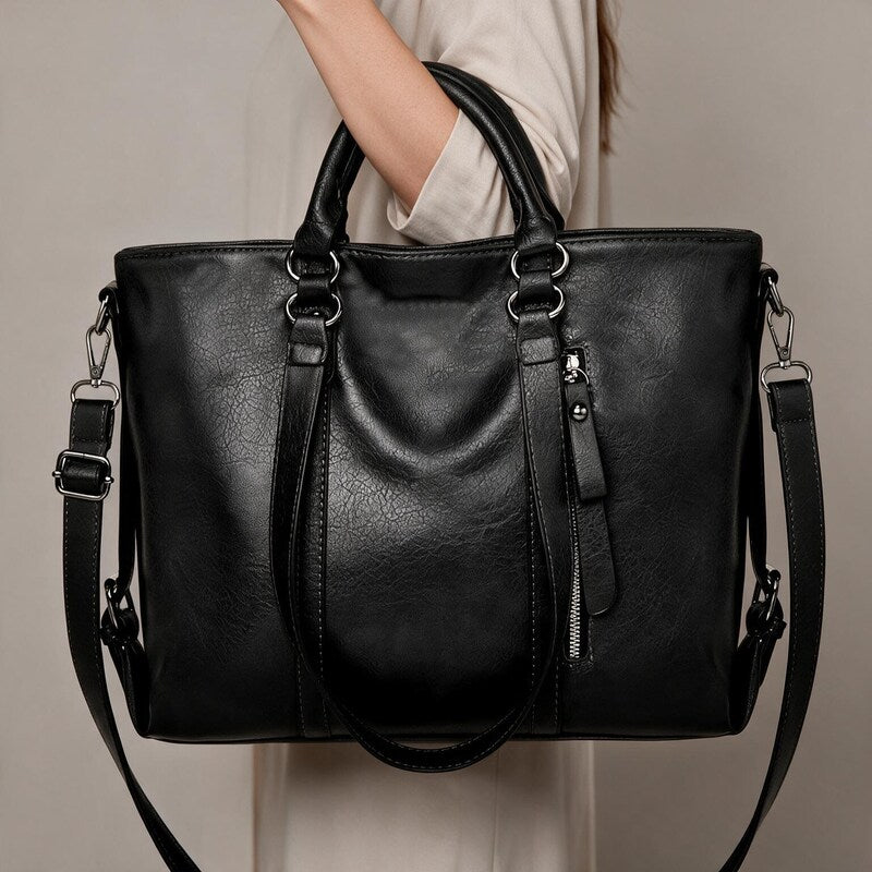 Sac Besace Femme Grand Format | Cuir et Bandoulière Réglable#couleur_noir