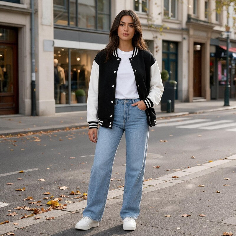 Veste Bombers Femme Noire | Ligne Sobre et Bords Côtelés in Noir#couleur_noir