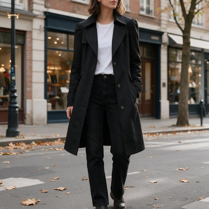 Veste de Pluie Femme Longue | Coupe Droite Coupe-Vent in Noir#couleur_noir