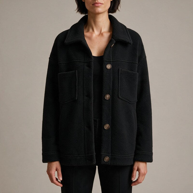 Veste Polaire Femme Boutonnée | Col Chemise et Poches#couleur_noir