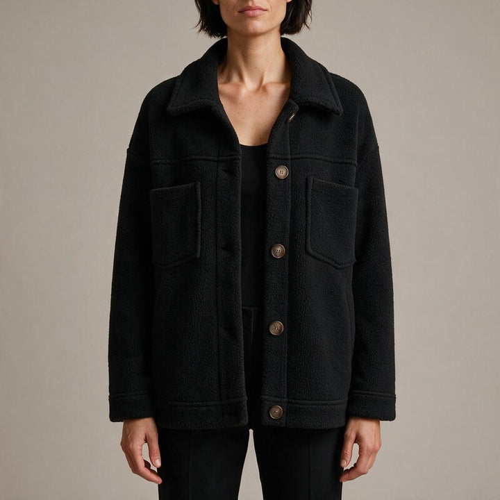Veste Polaire Femme Boutonnée | Col Chemise et Poches#couleur_noir