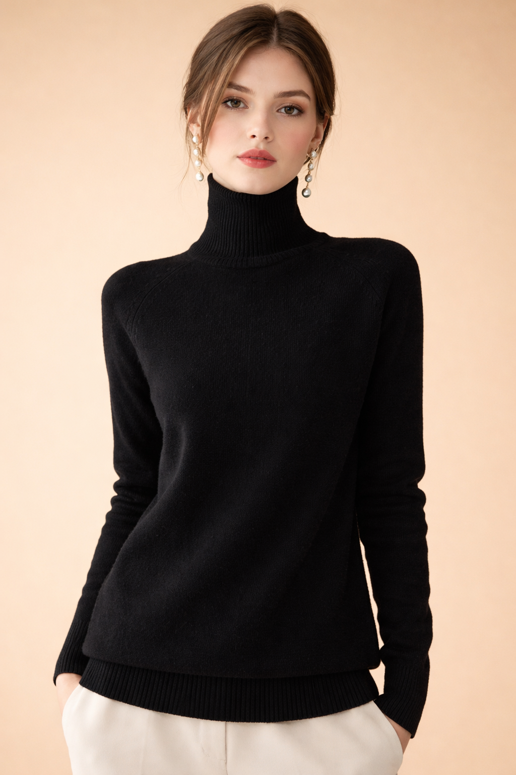 Pull Col Roulé Femme Ajusté Fin Uni | Basique Chic – Noir#couleur_noir