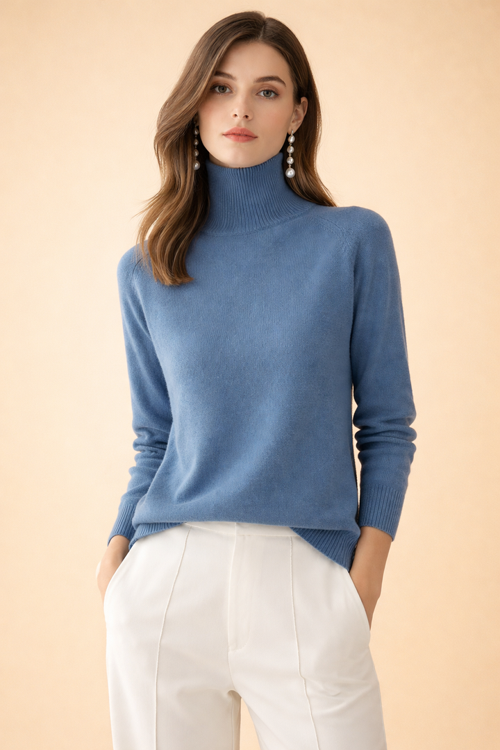 Pull Col Roulé Femme Ajusté Fin Uni | Basique Chic – Bleu#couleur_bleu