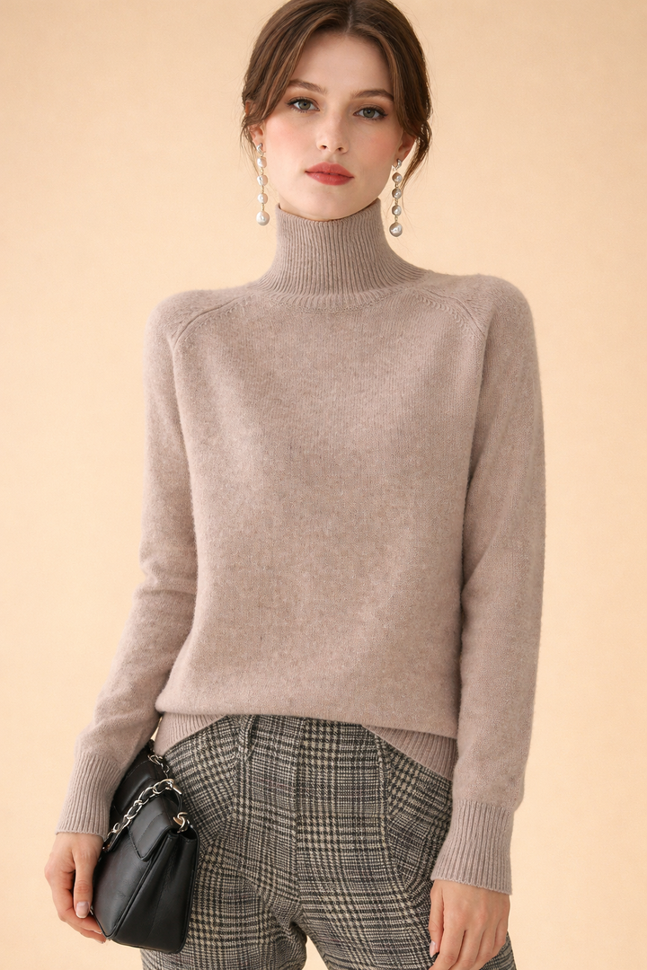 Pull Col Roulé Femme Ajusté Fin Uni | Basique Chic – Beige#couleur_beige
