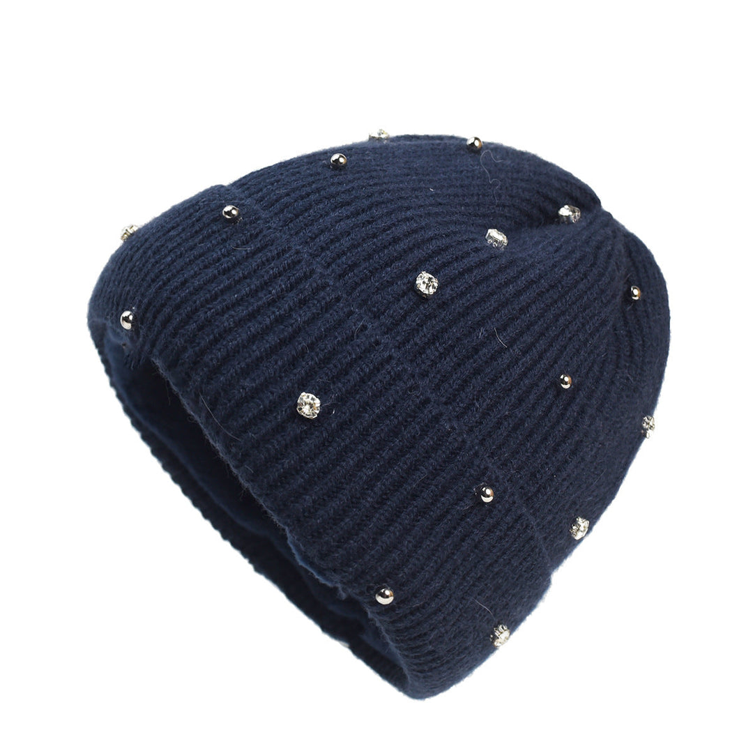 Bonnet Femme Long en Maille Côtelée | Revers Perlé – Marine#couleur_marine