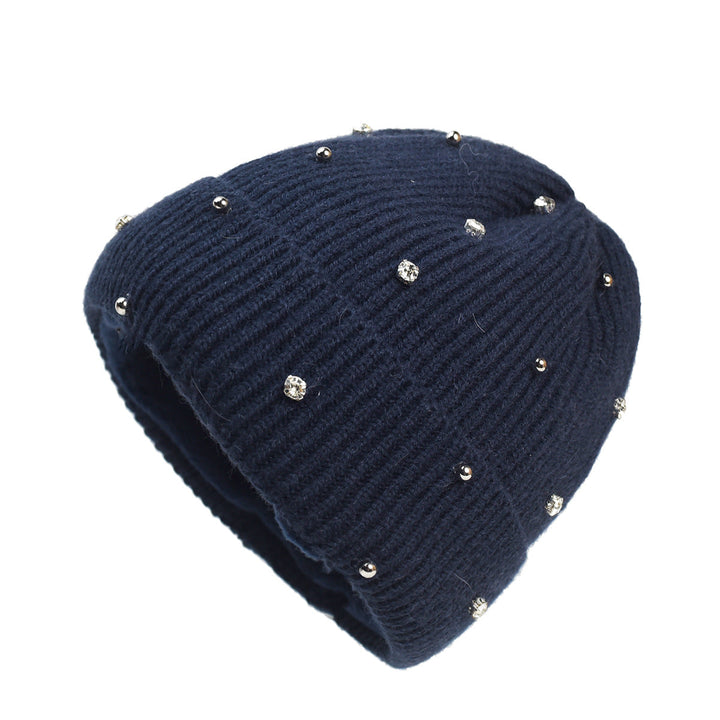 Bonnet Femme Long en Maille Côtelée | Revers Perlé – Marine#couleur_marine