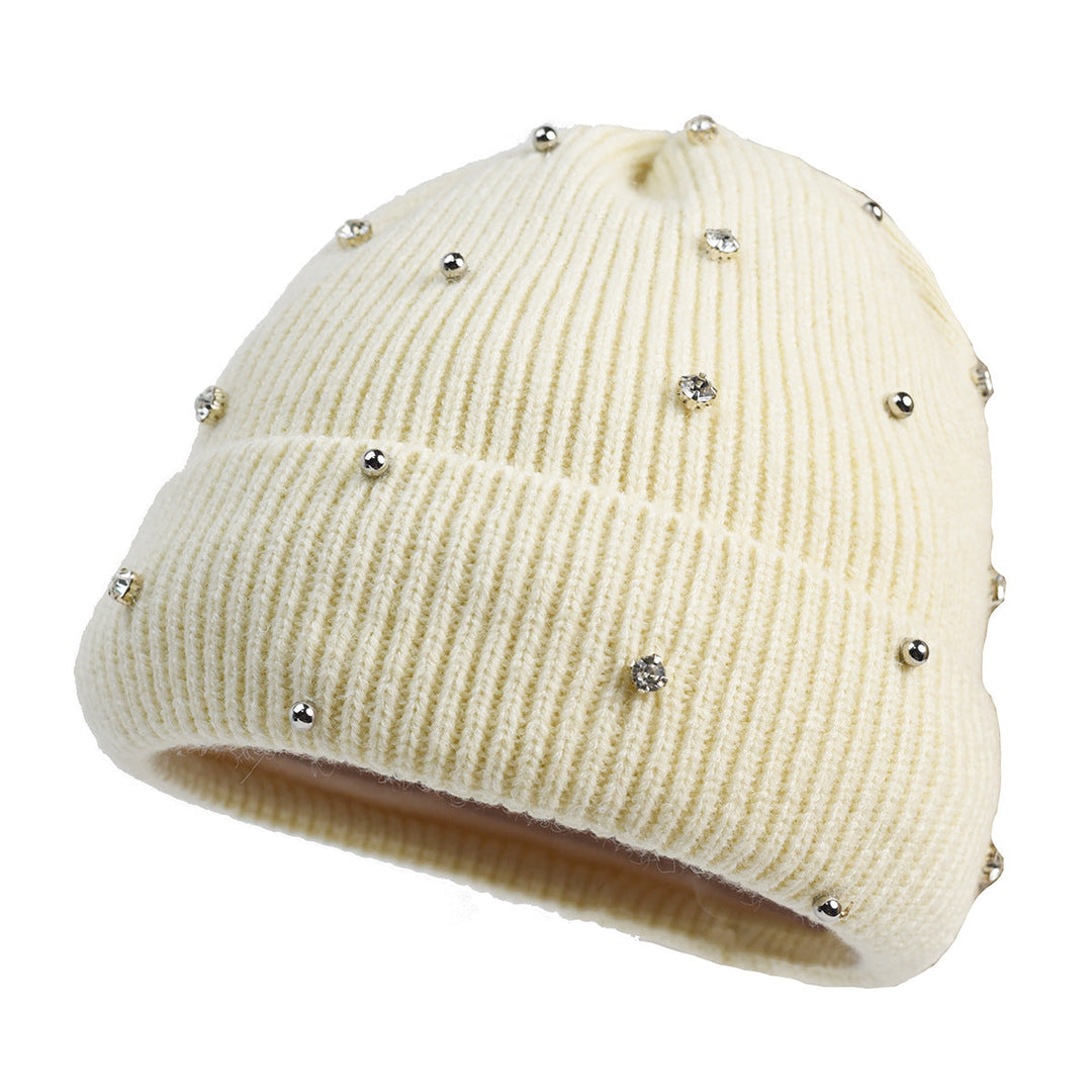 Bonnet Femme Long en Maille Côtelée | Revers Perlé – Beige#couleur_beige