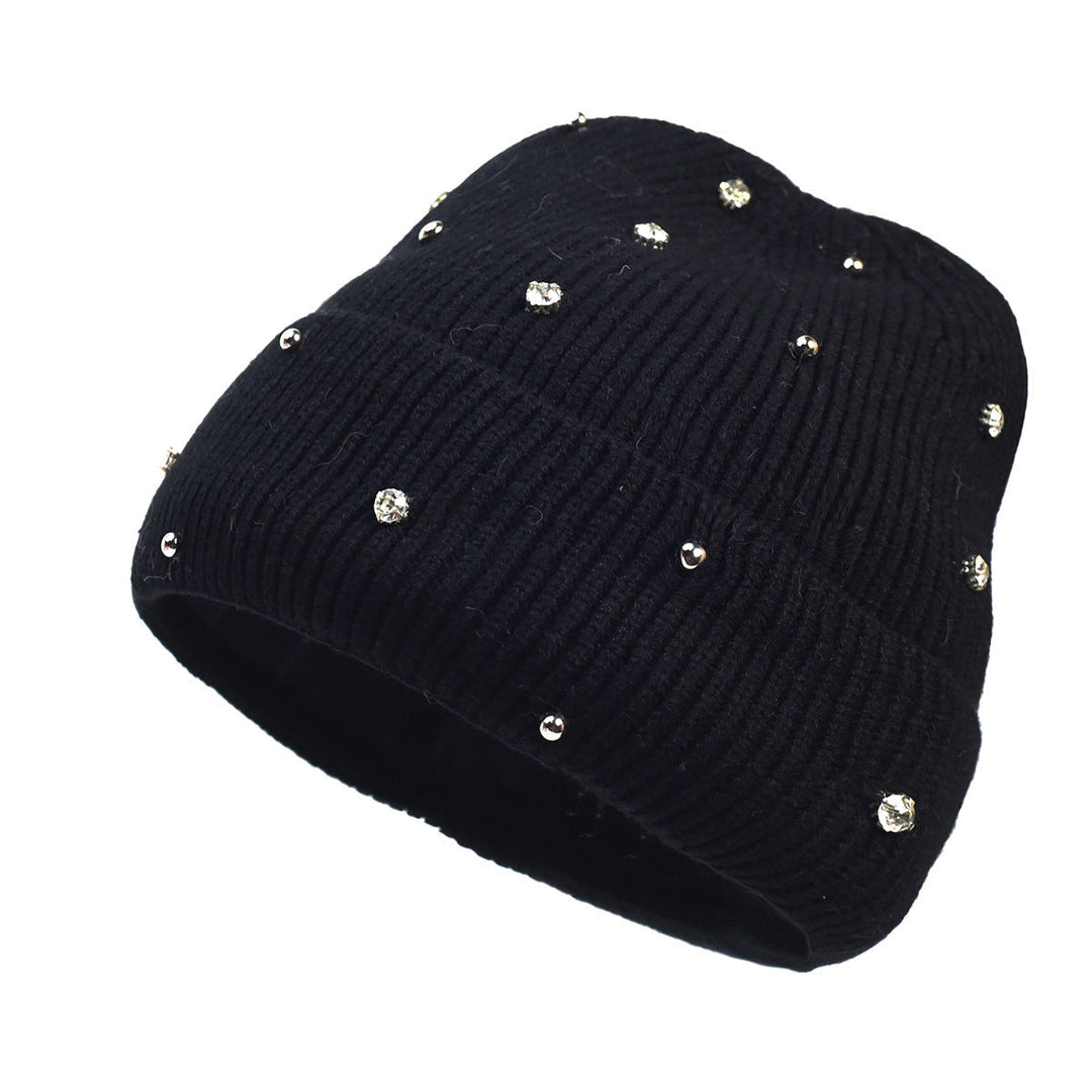Bonnet Femme Long en Maille Côtelée | Revers Perlé – Noir#couleur_noir