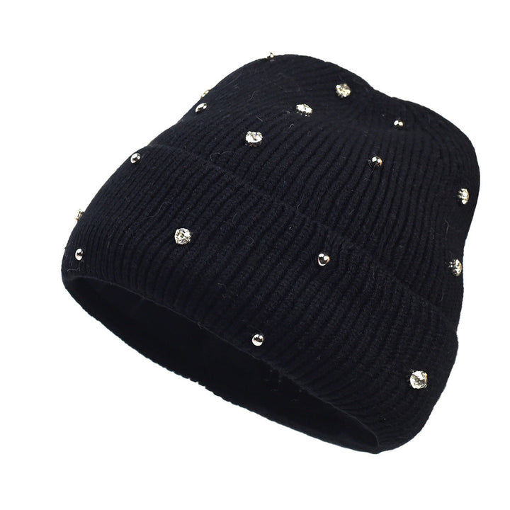 Bonnet Femme Long en Maille Côtelée | Revers Perlé – Noir#couleur_noir