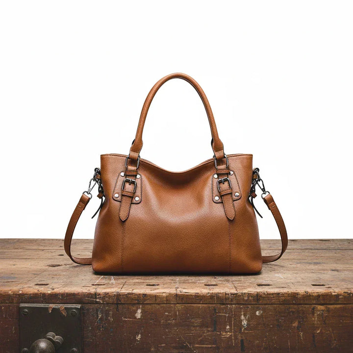Sac Besace Femme en Cuir Grainé | Deux Anses et Bandoulière – Marron#couleur_marron