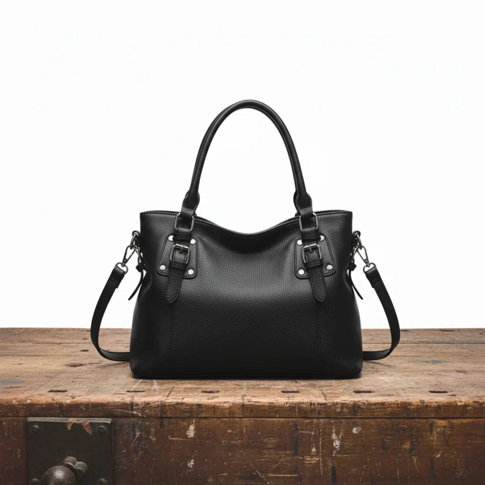 Sac Besace Femme en Cuir Grainé | Deux Anses et Bandoulière – Noir#couleur_noir
