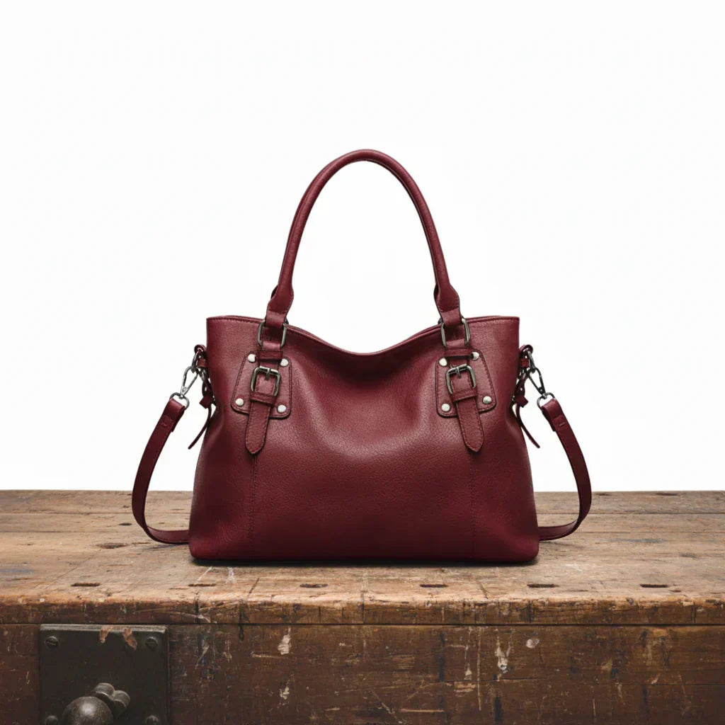 Sac Besace Femme en Cuir Grainé | Deux Anses et Bandoulière – Bordeaux#couleur_bordeaux