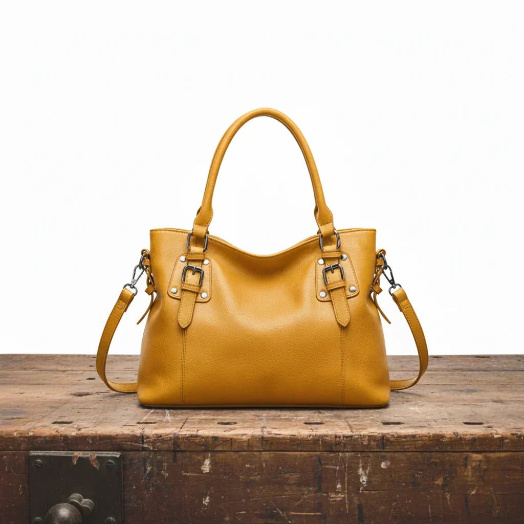 Sac Besace Femme en Cuir Grainé | Deux Anses et Bandoulière – Jaune#couleur_jaune