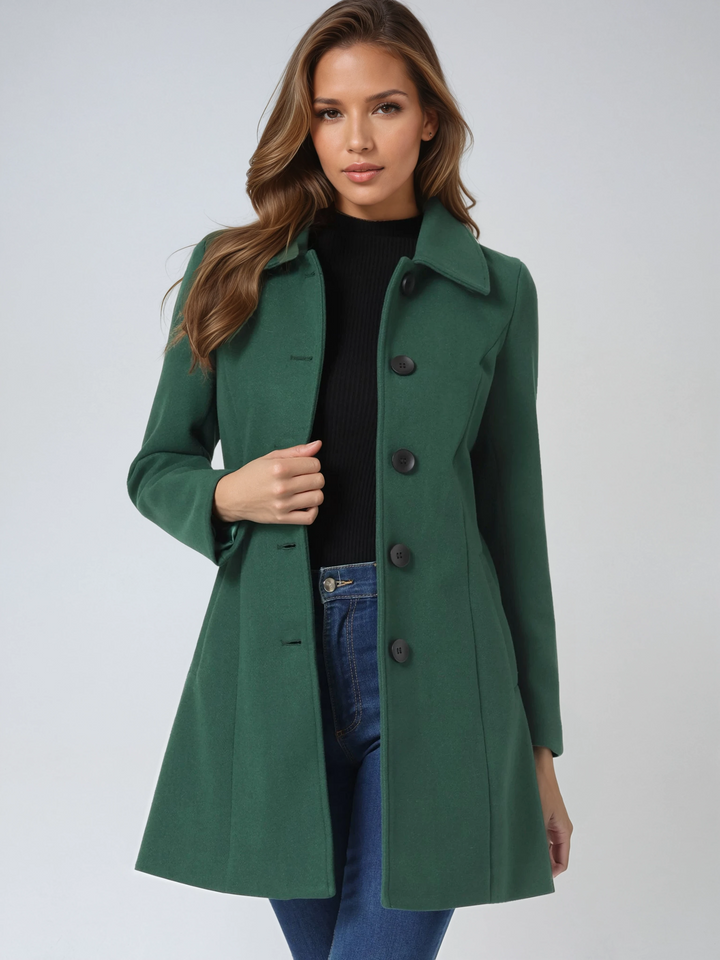 Manteau Trapèze à Col Rond | Taille Marquée Féminine – Vert #couleur_vert