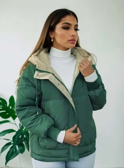 Veste Polaire Femme Matelassée | Capuche Doublée Sherpa – Vert#couleur_vert