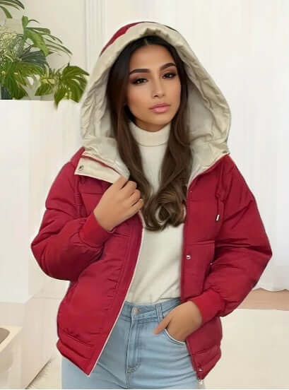 Veste Polaire Femme Matelassée | Capuche Doublée Sherpa – Rouge#couleur_rouge