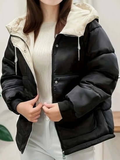 Veste Polaire Femme Matelassée | Capuche Doublée Sherpa – Noir#couleur_noir