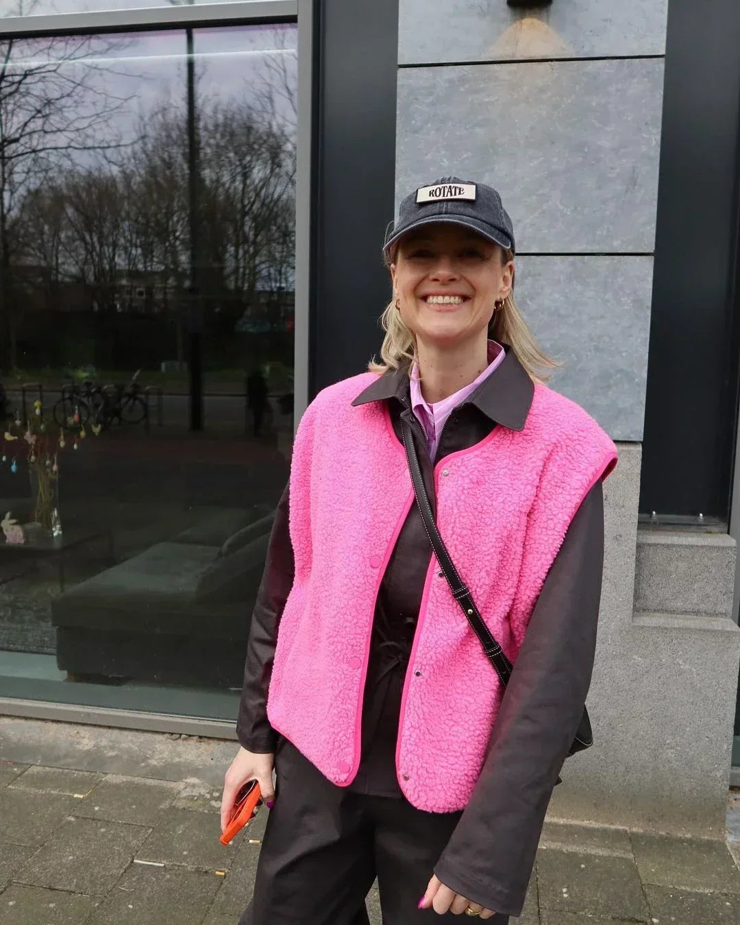 Gilet Femme Sherpa Zippé | Col Montant Doudou – Rose#couleur_rose
