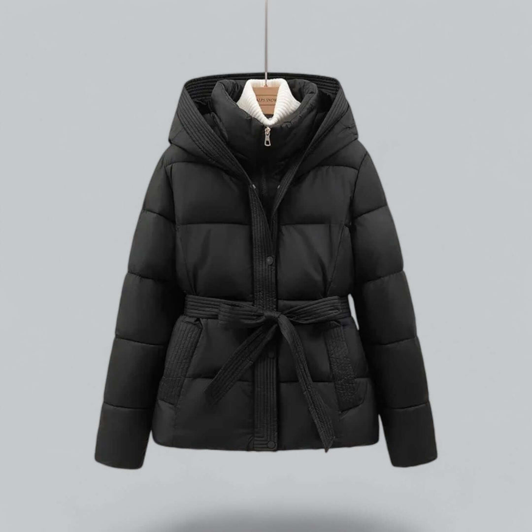 Parka Femme Matelassé à Capuche | Ceinture et Coupe Chaude – Noir#couleur_noir